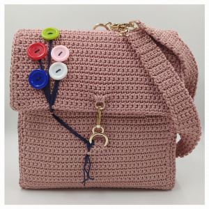 Πλεκτή τσάντα πλάτης, σε ροζ-nude χρώμα -Μπαλόνια