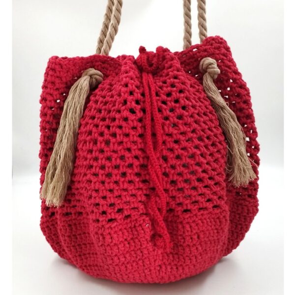 Πλεκτή Τσάντα ώμου πουγκί, δίχτυ σε κόκκινο χρώμα / Net bag